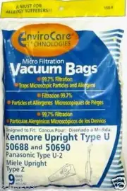 9 Vacuum Bags for Kenmore Sears Type U, Panasonic U, Miele Z Upright, Part 159-9