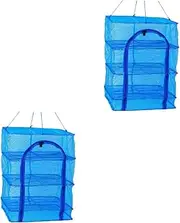 MOBUTOFU 2pcs Foldable Fish Cage Drying Racks Fish Dishes Mesh Net Hanging Basket Dryer Clothe Drying Rack Food Dehydrator Net Outdoor Clothes Drying Rack Hanging Fishing Net Blue Nylon