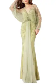 [JOVANI] BEADED LONG SLEEVE EVENING DRESS US 16 GREEN