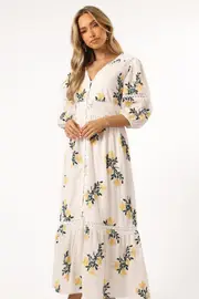 [PUP99] Christie Maxi Dress - White Yellow Floral XS White