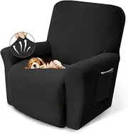 [KEKUOU] Recliner Chair Covers Lazy Boy Recliner Covers Stretch Couch Cover Slipcovers 1 Piece Furniture Protector with Elastic Bottom for Dog,Kids.(One Size, Black)