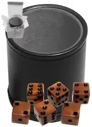 Set (6) 16mm Pearlized Olympic Bronze Dice + PU Leather Grey Felt Lined Dice Cup