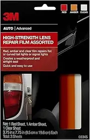 3M Auto High-Strength Lens Repair Film, 3.5 in x 7.75 in, Assorted Sheets: Red/Amber/Clear, Weatherproof & Airtight Seal, Flexible Film Repairs Flat or Curved Lenses on Truck & Car Lights (03345)