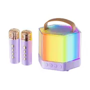 Mini Karaoke Machine for Kids, Portable Bluetooth Karaoke Speaker with 2 Wireless Microphones and Party Lights, Birthday Gifts for Girls Boys, Purple