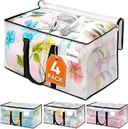 HomeHacks Clear Moving Bags Heavy Duty 4 Pack, Storage Bags with Zipper, Extra Thick Handles & Waterproof Packing Boxes for Moving, Camping, Home Organization 125L/33Gal (28.7"x16.5"x16.1")