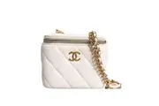 Chanel White Matelasse Lambskin Gold Chain Shoulder Vanity Mirror