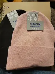 2 New Ladie’s Mission Ridge Winter Beanies Hats Pink And Black Warm Cozy