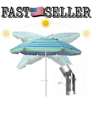 6.5' Rainbow Beach Umbrella Sunshade with Tilt Sand Anchor UV Protection Outdoor