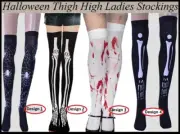 HALLOWEEN Thigh High STOCKINGS Knee SOCKS BLACK Skeleton BLACK Webs WHITE Blood