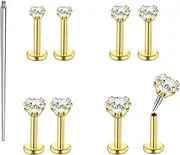 [QXXPVV] 16G 18G Flat Back Earrings Stud Stainless Steel Extended Internally Thread Tragus Labret Nose Cartilage Lip Medusa Conch Body Piercing Jewelry Hypoallergenic for Women Men