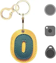 BORKUANA Leather Keychain Holder Case Compatible with Apple AirTag,Personalized 0-9 Numbers Cute Protective Air Tag Cover,Anti-Scratch Finder GPS Tracker Case for Wallet Keys(number 0)