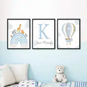 [Namly Design] Poster - Rainbow and Hot Air Balloon / Custom Text / Blue / Set of 3