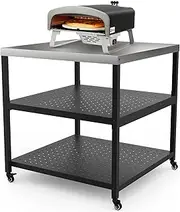 Onlyfire Grill Cart 3-Shelf 31.5x31.5x33in, Heavy Duty Large Pizza Oven Stand Station, Multi-functional Modular Table, Food Prep Cart Worktable for Kitchen Backyard Patio Garage, Stainless Steel KC400