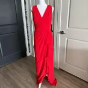 NWT Aidan Mattox Formal Red Crepe Chiffon Vneck Maxi Gown Size 10