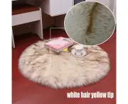 Round Fur Rugs for Bedroom Living Room Floor Shaggy Plush Soft Faux Sheepskin Carpet White Home Floor Mat Area Rug Bedside Rugs-White yellow tip