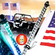 2PCS LED Whip Lights, 2/3/4/5FT RGB Chase Light with Flag Pole Remote Control, 360° Spiral Dancing Light, 12 Color 21 Modes Offroad Warning Lighted Antenna for UTV ATV RZR Trucks Buggy 4FT Black