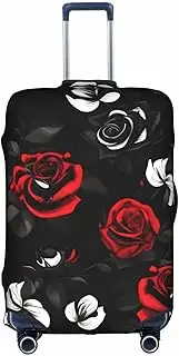 [Pvinnk] Black White and Red Roses Print Protective Luggage Cover Elastic Washable Suitcase Protector Travel Gear Protector, White, Large