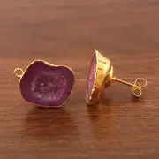 Dainty Purple Real Geode Druzy Gold Electroplating Girls Stud Earring Connectors
