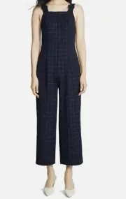 Club Monaco Check Crop Jumpsuit Blue Size 10 Retail $289