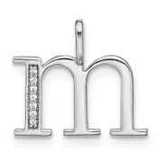 14K White Gold Real Diamond Lower Case Letter M Initial Pendant