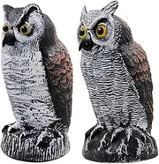 2 Pack Fake Owl Decoy Statues – Plastic Horned Scarecrow Owls for Garden, Yard Bird & Pest Repellent Decor