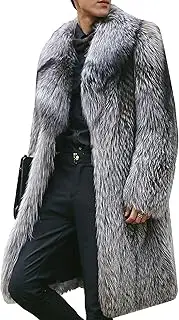 [Qolkmuiy-GJ] Men's Warm Fur Turn Down Collar Overcoat Fashion Long Sleeve Fluffy Coat Casual Long Soft Jacket Outerwear
