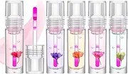 EnMart 5 Pcs Flower Lip Oil Set, Moisturizing Hydrating Discoloration Lip Glaze, Transparent Lip Plumping Gloss Glass Lip Film, Flower Temperature Color Changing Lip Gloss, Lip Plumper Gloss Makeup