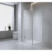110x110cm Corner Frameless Shower Screen with White Brackets and SS Hinges, Round Knob Handle