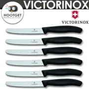 6x Victorinox Classic Serrated Steak Tomato Knife Round Tip 11cm Wavy Edge Black