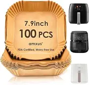 amxus Air Fryer Disposable Paper Liners, 100PCS 7.9 Inch Waterproof, Oil Resistant Non-Stick Air Fryer Parchment Paper for 5-8 QT Air Fryer, Microwave, Oven and More
