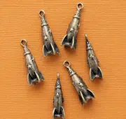 4 Rocket Ship Charms Antique Bronze Tone 3D Spaceship - BC683