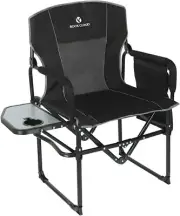 ROCK CLOUD Folding Camping Chair with Storage Pocket and Side Table Black