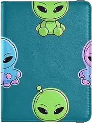 [Amooorous] Cartoon Cute Green Aliens Leather decorative waterproof passport holder Travel Documents Organizer Protector Passport Case Waterproof, Cartoon cute green Aliens, 1 size