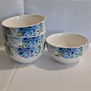 Lot 4 Royal Norfolk BLUE HYDRANGEA 5 1/2" Soup BOWLS Cereal Spring Wildflower