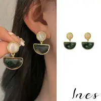 在飛比找momo購物網優惠-【INES】韓國設計法式復古水墨綠幾何寶石造型耳環(水墨耳環