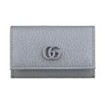 【GUCCI 古馳】GUCCI GG MARMONT經典立體雙G LOGO 6鉤牛皮釦式三折鑰匙包(淺灰藍)