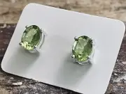 Peridot Stud Earrings, Oval Earrings Sterling Silver, August Birthstone