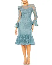 Mac Duggal Ruffle Wrist Embellished High-Neck Dress