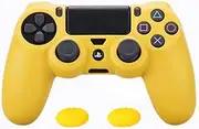 ZOMTOP Silicone PS4 Controller Case: A Second Skin for Your Gamepad - Soft, Anti-Slip, Shockproof - Original Color with Grips and Caps(Yellow)