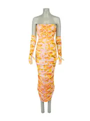 Tie Dye Ruched Parton Dress with Gloves