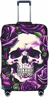 [pvinnk] many Purple Rose Skull Print Protective Luggage Cover Elastic Washable Suitcase Travel Gear Protector, White, X-Large