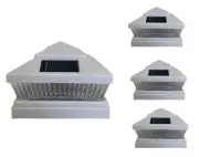4 Pcs White Solar Garden Outdoor Cap Post Light 6X6 Plastic with 5 LED Bulbs