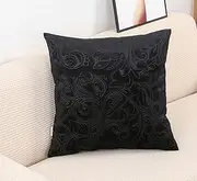 TangDepot Heavy Velvet Embossing Throw Pillow Cover, Classis Floral Anaglyph Velvet Fabric, Euro Sham, European Throw Pillow Cover, Indoor/Outdoor - (24" x 24", C28 Black)