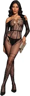[ELEGANT LAM] Women's Fishnet Lingerie Bodysuit Mesh Bodystocking Crotchless Body suits For Women Sexy Outfit Nightwear Jumpsuit, Black