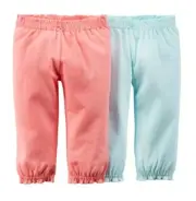 NEW Carter's Infant Girls' 2 Pk Coral Pink & Light Blue Cotton Pants Size 12 M
