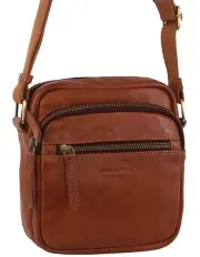 [PIERRE CARDIN] Italian Leather Cross-Body Bag in Cognac
