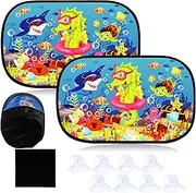 2 Pack Car Side Window Shades for Baby, Ocean World Car Sun Shade Static Cling Rear Sunshades, Universal Window Blinds Screen for Most Vehicles, Glare Shield UV Rays Protection for Kids Adults Pets