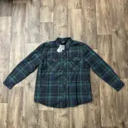 $90 Eddie Bauer Shacket Green Plaid Sherpa Lined Flannel Shirt Jacket Women Sz L