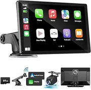 [HAUXIY] Wireless Carplay Touchscreen with 2.5K Dash Cam, 9"Portable Apple Carplay & Android Auto Car Stereo, Carplay Screen with 1080p Backup Camera, GPS Navigation/Mirror Link/Voice Control/Bluetooth