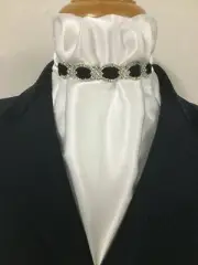 HHD White Satin Euro Stock Tie ‘ALICE’ Black or Navy with Rhinestones